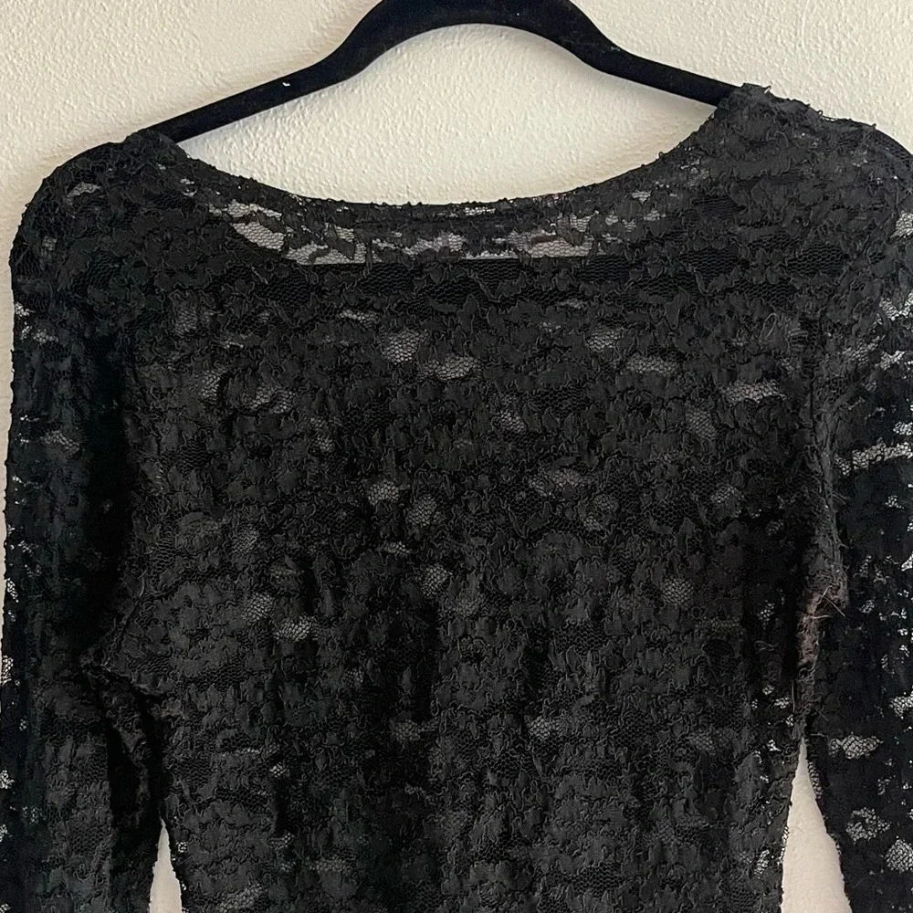 The Limited Black Sheer Long Sleeve Lace Top | Size Small - Picture 6 of 10